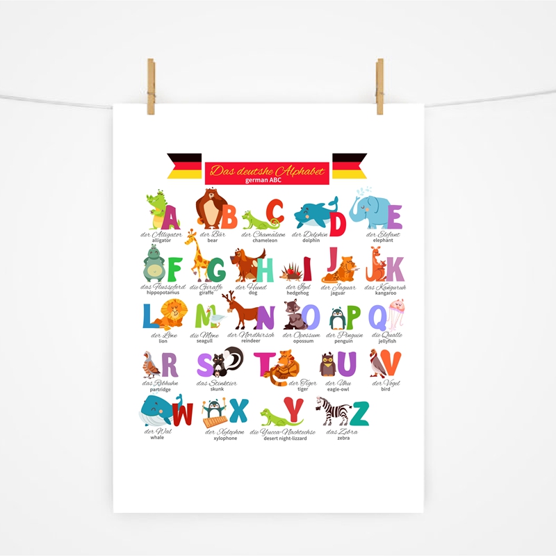 Kids Education Nursery - German Alphabet with Animals Nursery Wall
